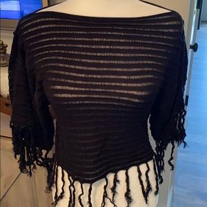 Dots fringed half sleeve top sheer